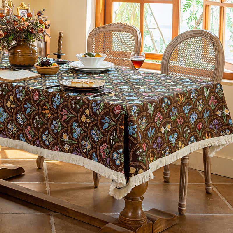 Tovaglia con nappa e bouquet in fiore vintage - Marrone - 140cm x 260cm - image 6
