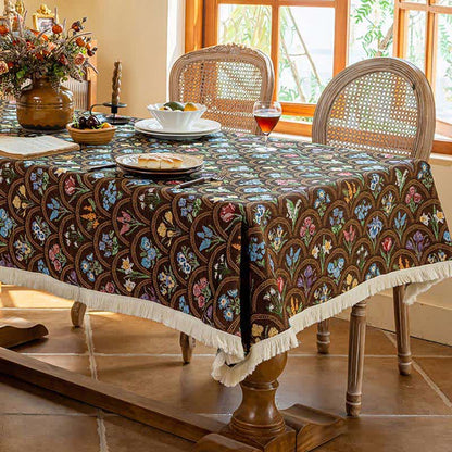 Tovaglia con nappa e bouquet in fiore vintage - Marrone - 140cm x 260cm - image 6