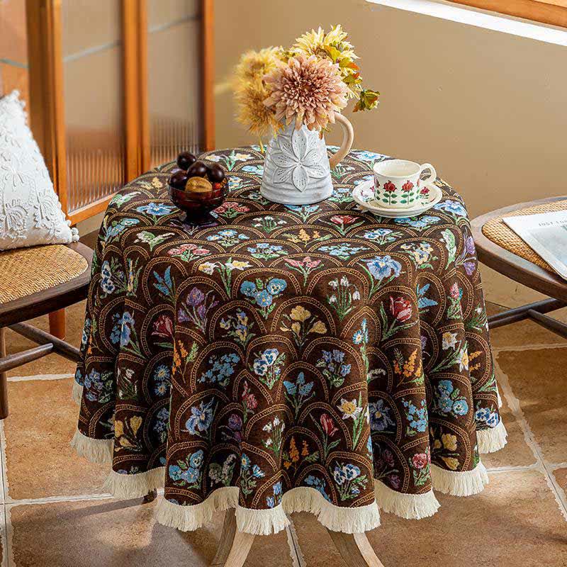 Tovaglia con nappa e bouquet in fiore vintage - Marrone - Tondo 140cm - image 8