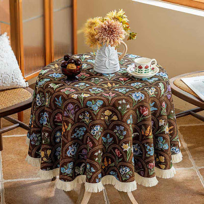 Tovaglia con nappa e bouquet in fiore vintage - Marrone - Tondo 140cm - image 8