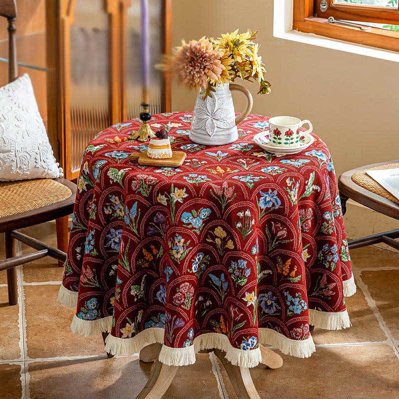 Tovaglia con nappa e bouquet in fiore vintage - Rosso - Tondo 140cm - image 5