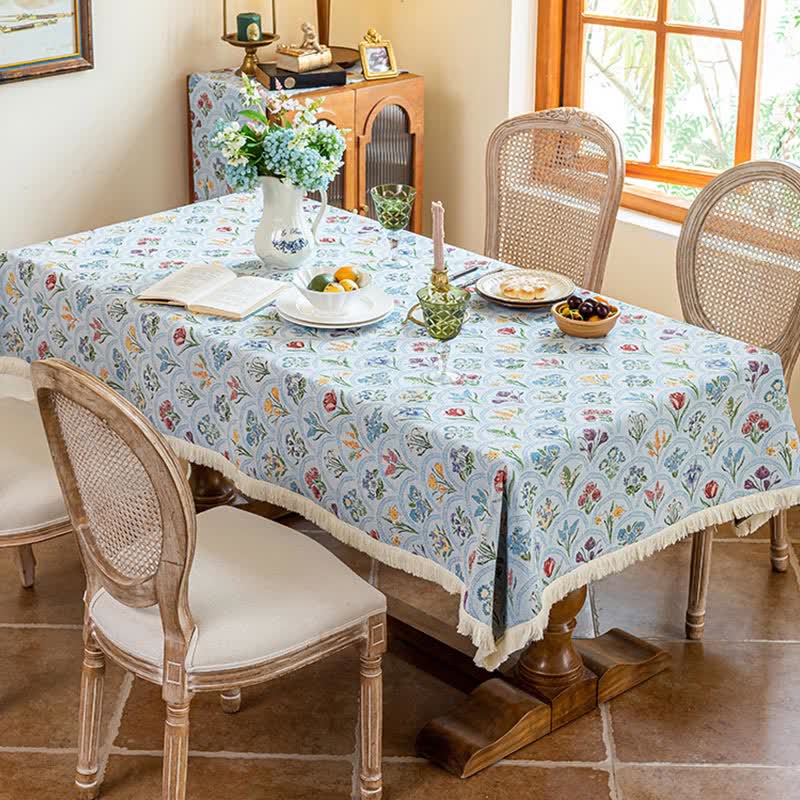 Tovaglia con nappa e bouquet in fiore vintage - Blu - 140cm x 260cm - image 9