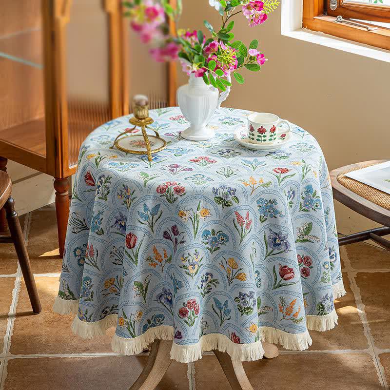 Tovaglia con nappa e bouquet in fiore vintage - Blu - Tondo 140cm - image 11
