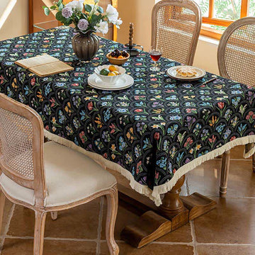Tovaglia con nappa e bouquet in fiore vintage - Nero - 140cm x 260cm - image 0