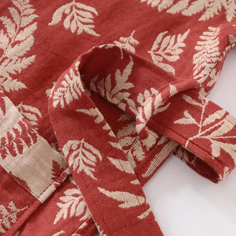 Abito Yukata Kimono in garza di cotone con foglie - image 3
