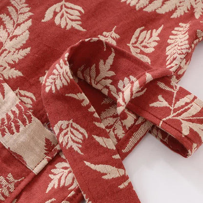 Abito Yukata Kimono in garza di cotone con foglie - image 3