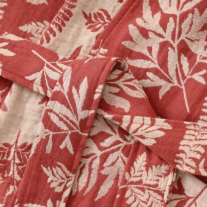 Abito Yukata Kimono in garza di cotone con foglie - image 4