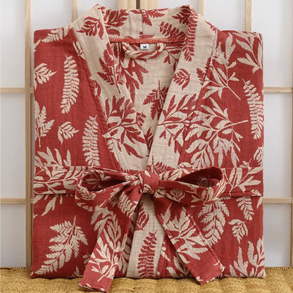 Abito Yukata Kimono in garza di cotone con foglie - image 1