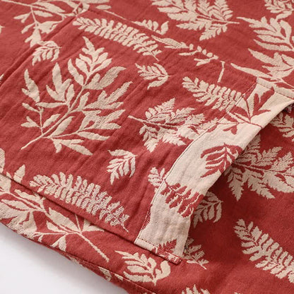 Abito Yukata Kimono in garza di cotone con foglie - image 2