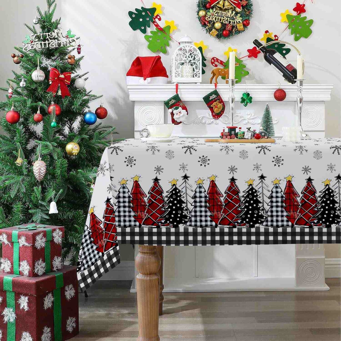 Tovaglia con stampa di fiocchi di neve e albero di Natale - 152cm x 305cm - image 0