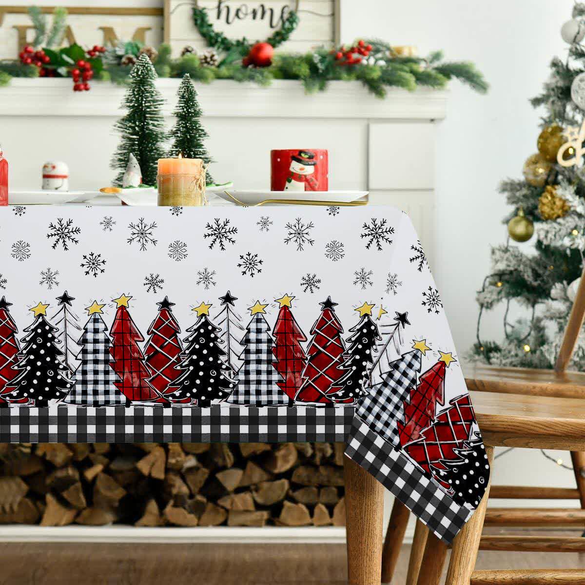Tovaglia con stampa di fiocchi di neve e albero di Natale - image 3