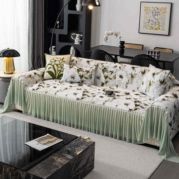 Copridivano con gonna a fiori Ink - Verde - 180cm x 340cm - image 0