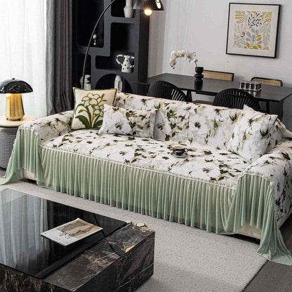 Copridivano con gonna a fiori Ink - Verde - 180cm x 340cm - image 0