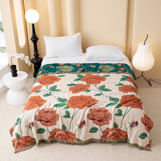 Trapunta reversibile con nappe in garza di cotone rosa - Matrimoniale - image 0