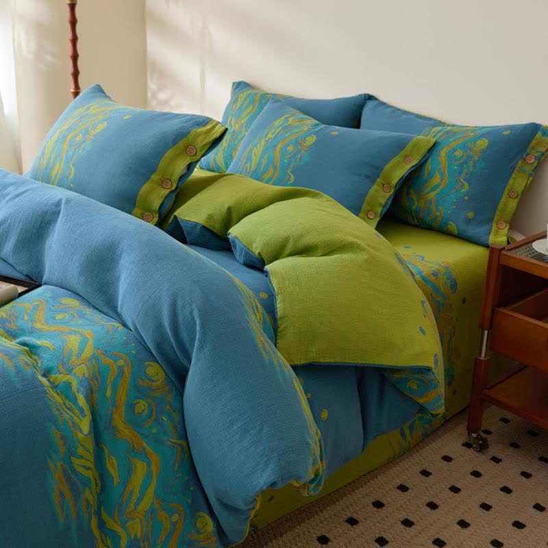 Biancheria da letto in garza di cotone jacquard con motivo paesaggistico - image 2