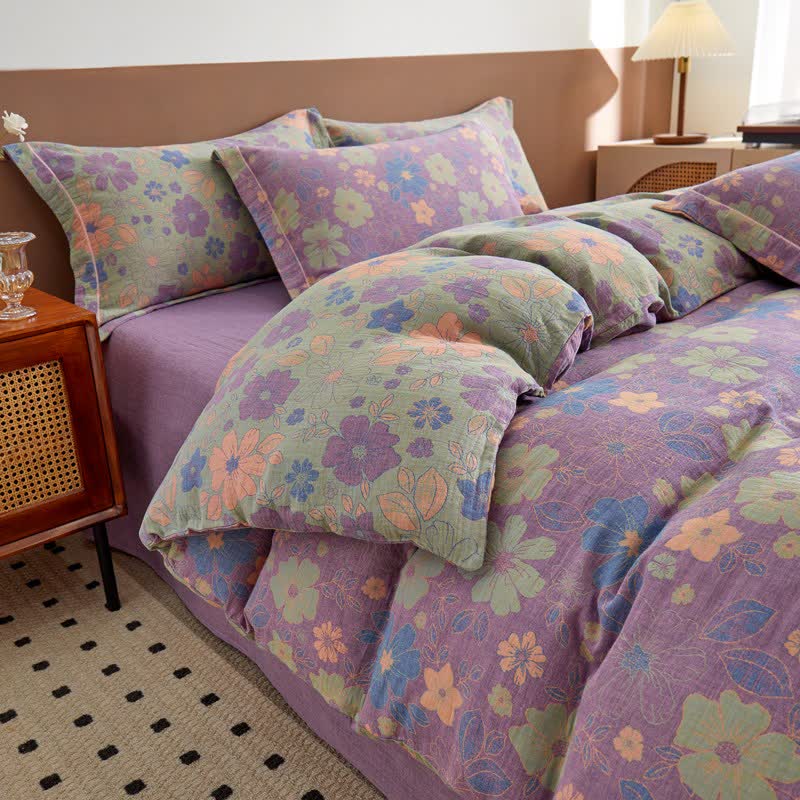 Elegante biancheria da letto in garza di cotone jacquard floreale - image 1