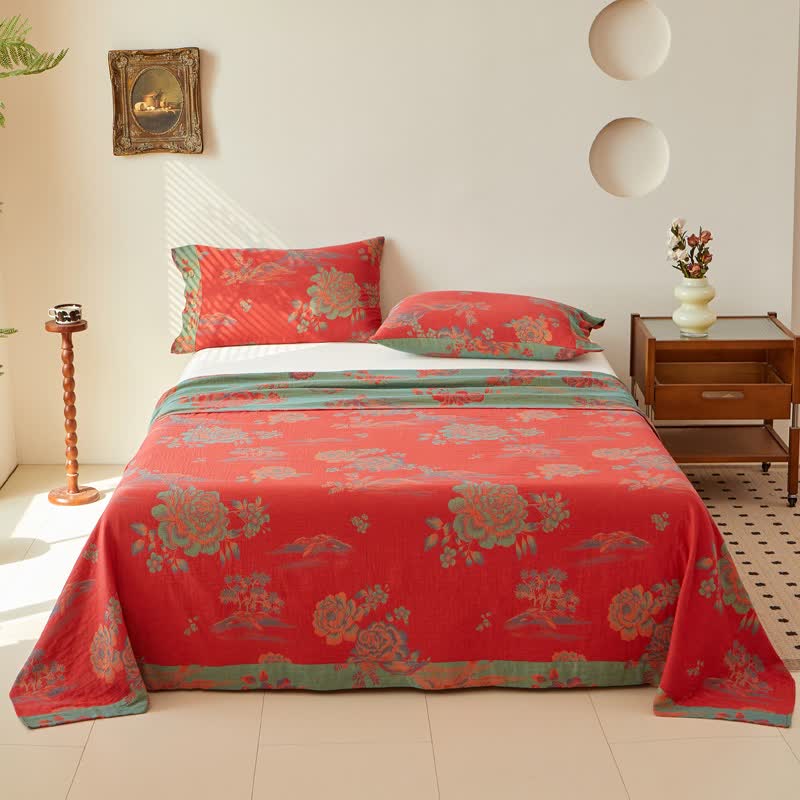 Lussuosa biancheria da letto in garza di cotone jacquard con motivo peonia - image 2