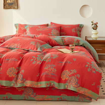 Lussuosa biancheria da letto in garza di cotone jacquard con motivo peonia - Set di biancheria da letto - Matrimoniale Grande - image 0