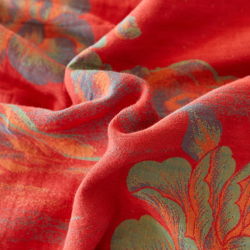 Lussuosa biancheria da letto in garza di cotone jacquard con motivo peonia - image 3