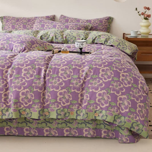 Biancheria da letto in garza di cotone jacquard con fiori di pesco - Set di biancheria da letto - Matrimoniale Grande - image 0