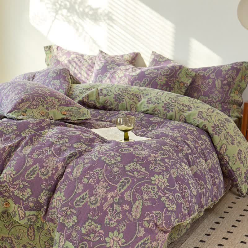 Biancheria da letto in garza di cotone jacquard floreale astratto - image 2