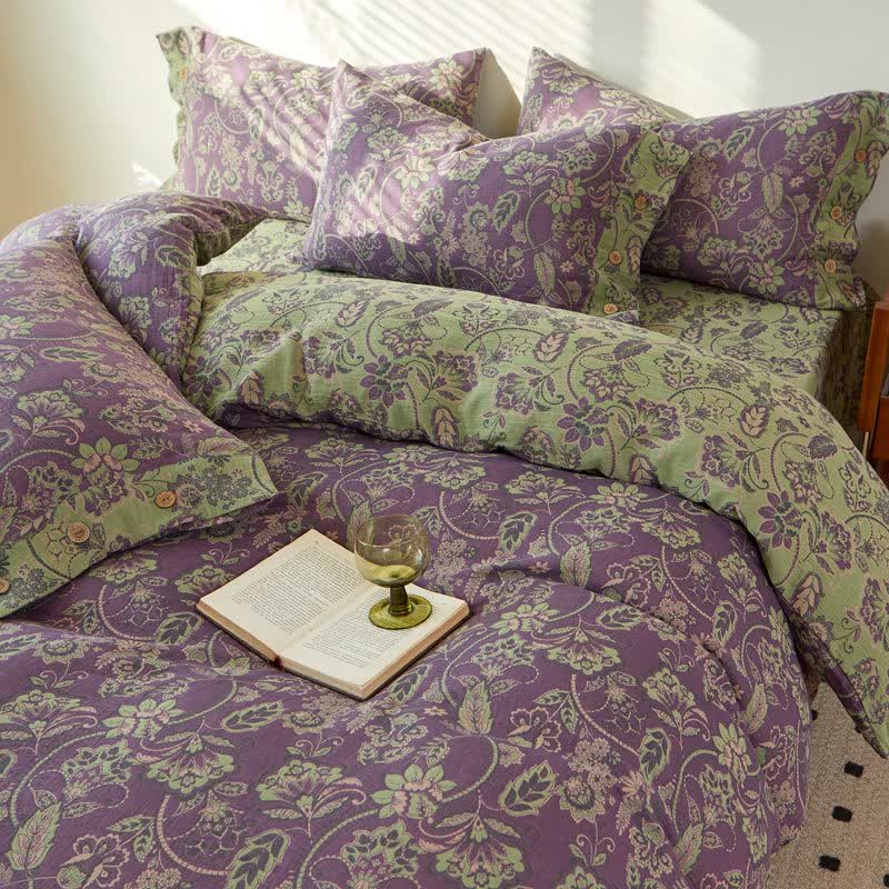 Biancheria da letto in garza di cotone jacquard floreale astratto - image 1
