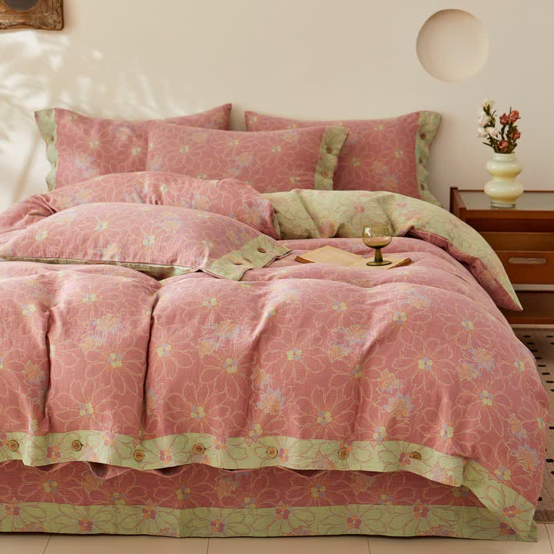 Biancheria da letto in garza di cotone jacquard floreale fresco - Set di biancheria da letto - Matrimoniale Grande - image 0