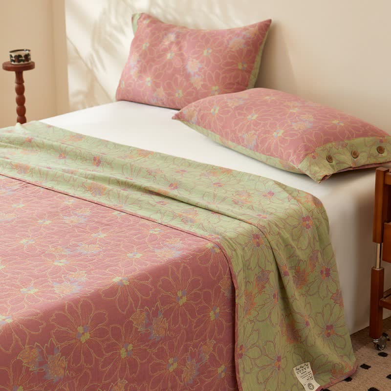 Biancheria da letto in garza di cotone jacquard floreale fresco - image 3
