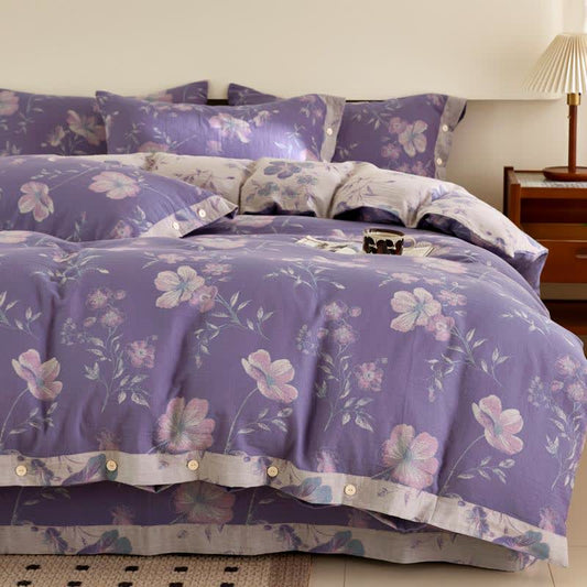 Biancheria da letto in garza di cotone jacquard floreale viola - Set di biancheria da letto - Matrimoniale Grande - image 0