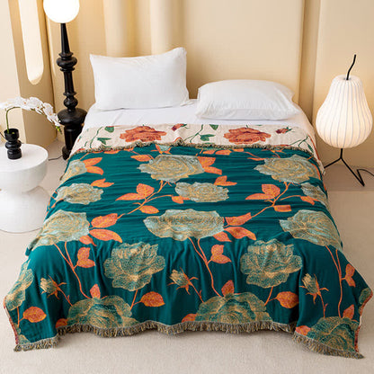 Trapunta reversibile con nappe in garza di cotone rosa - image 1