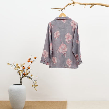 Completo da notte in puro cotone con stampa floreale rosa - image 2