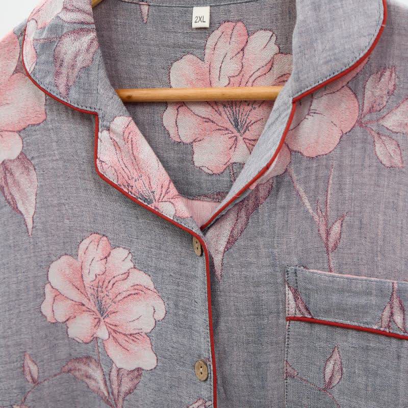 Completo da notte in puro cotone con stampa floreale rosa - image 4