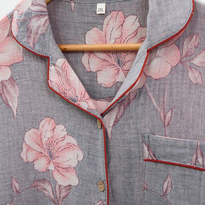 Completo da notte in puro cotone con stampa floreale rosa - image 4