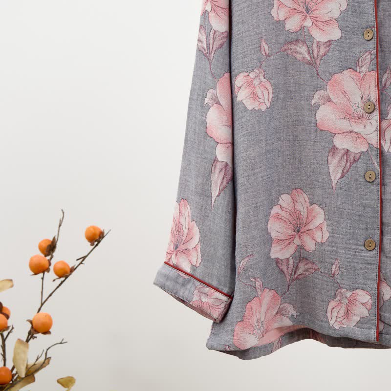 Completo da notte in puro cotone con stampa floreale rosa - image 5