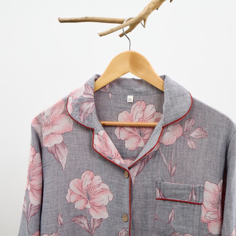 Completo da notte in puro cotone con stampa floreale rosa - image 3