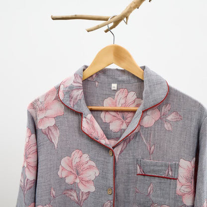 Completo da notte in puro cotone con stampa floreale rosa - image 3