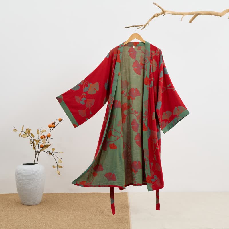 Kimono in cotone biologico con foglie di ginkgo - image 12
