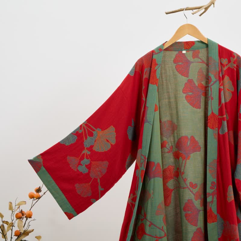 Kimono in cotone biologico con foglie di ginkgo - image 13
