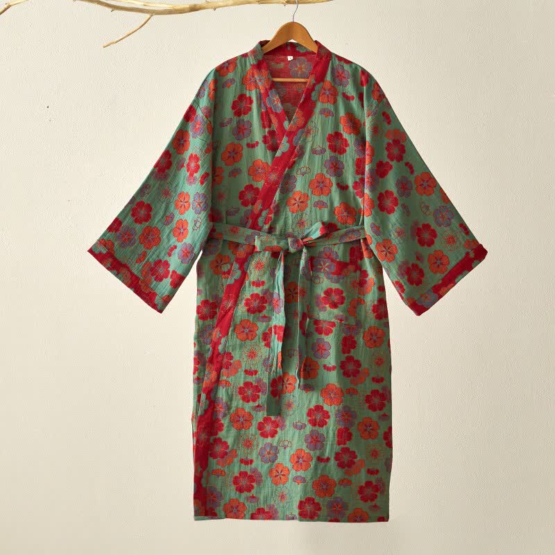 Kimono in garza di cotone con fiori di prugna - image 11