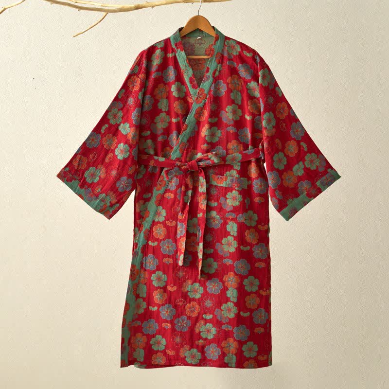 Kimono in garza di cotone con fiori di prugna - image 2