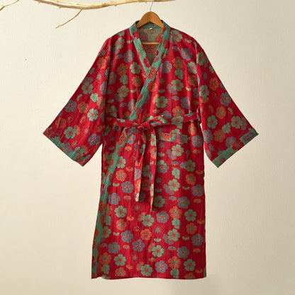 Kimono in garza di cotone con fiori di prugna - image 2