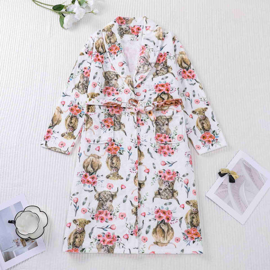 Accappatoio in peluche con stampa floreale animalier - 2XL - image 0