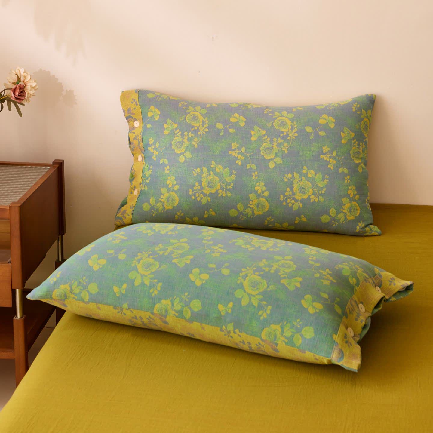 Copriletto in garza di cotone jacquard rosa - 2 federe - 48cm x 74cm - image 4