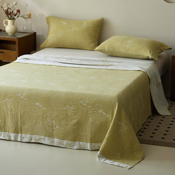 Copriletto vintage in garza di cotone jacquard - Copriletto con 2 federe - Matrimoniale Grande - image 0
