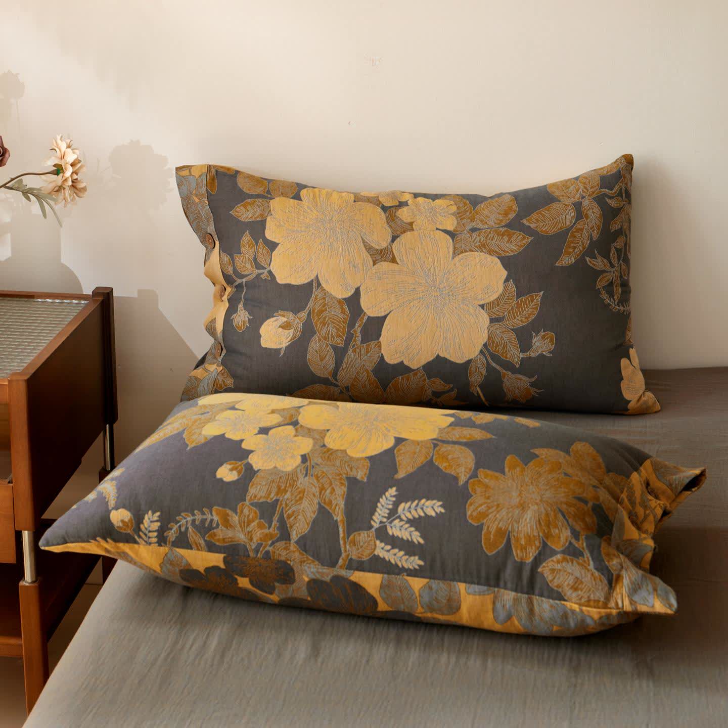 Lussuoso copriletto in garza di cotone floreale - 2 federe - 48cm x 74cm - image 2