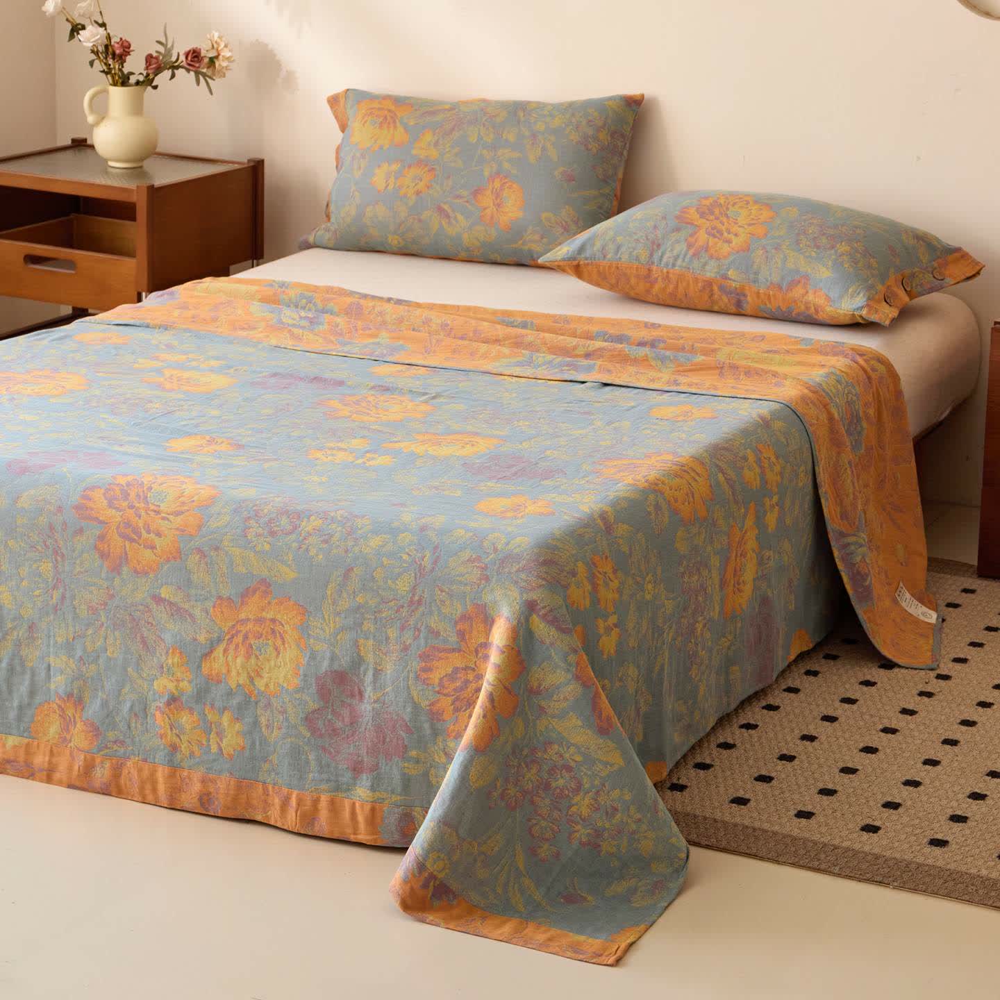 Copriletto in garza di cotone jacquard Peony - Copriletto con 2 federe - Matrimoniale Grande - image 0