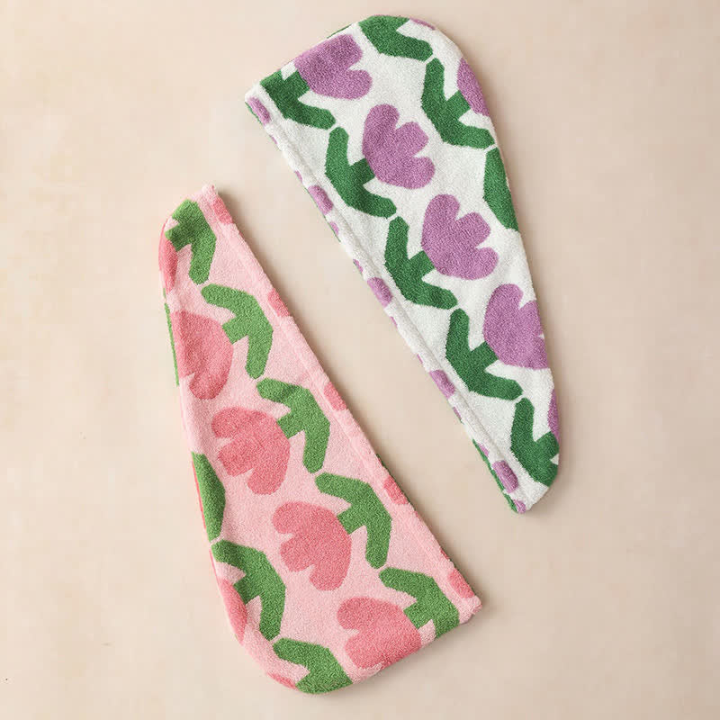 Asciugamano per capelli in cotone tinto in filo a forma di tulipano - image 6