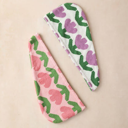 Asciugamano per capelli in cotone tinto in filo a forma di tulipano - image 6