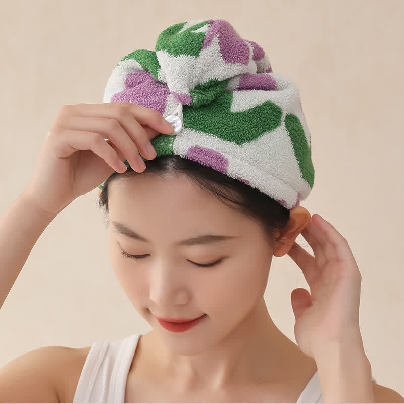 Asciugamano per capelli in cotone tinto in filo a forma di tulipano - Viola - 2 pezzi - 9" x 21" - image 7