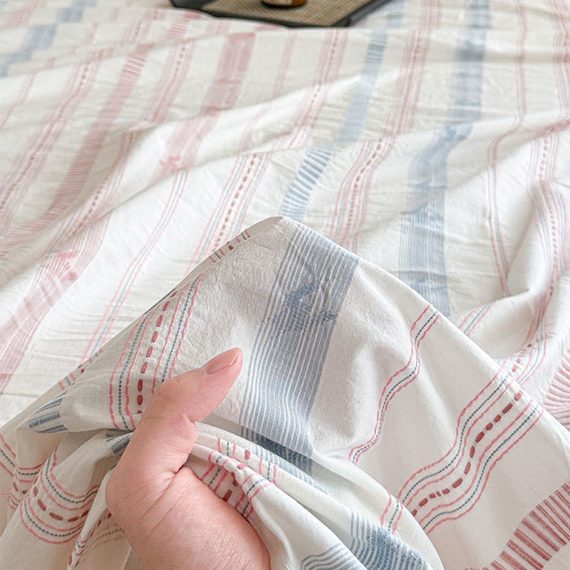 Copriletto in puro cotone jacquard a righe - image 8